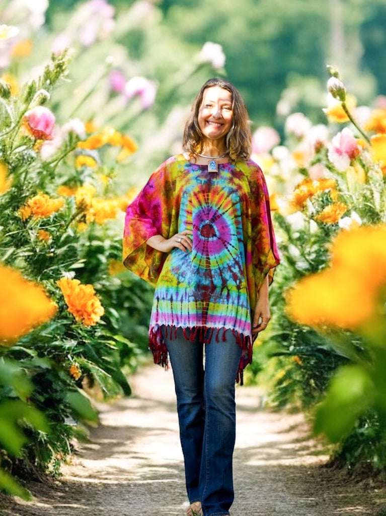 Blooming Spectrum Kaftan Hand Dyed Tunic Blouse Oversize Poncho Top