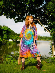 Radiant Sunburst Hippie Oversized Cotton Tunic Shirt Dress