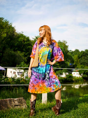 Radiant Sunburst Hippie Oversized Cotton Tunic Shirt Dress