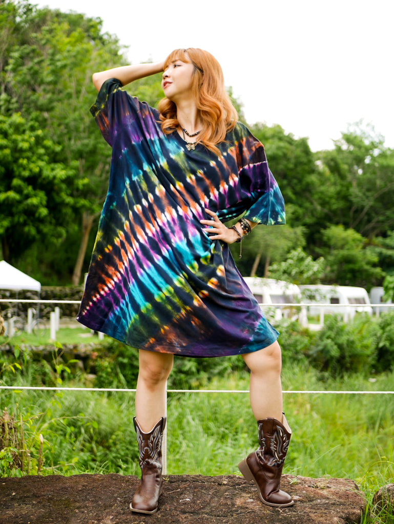 Nebula Burst Hippie Oversized Cotton Tunic Shirt Dress