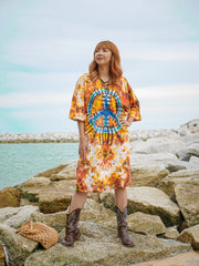 Peaceburst Hippie Oversized Cotton Tunic Shirt Dress