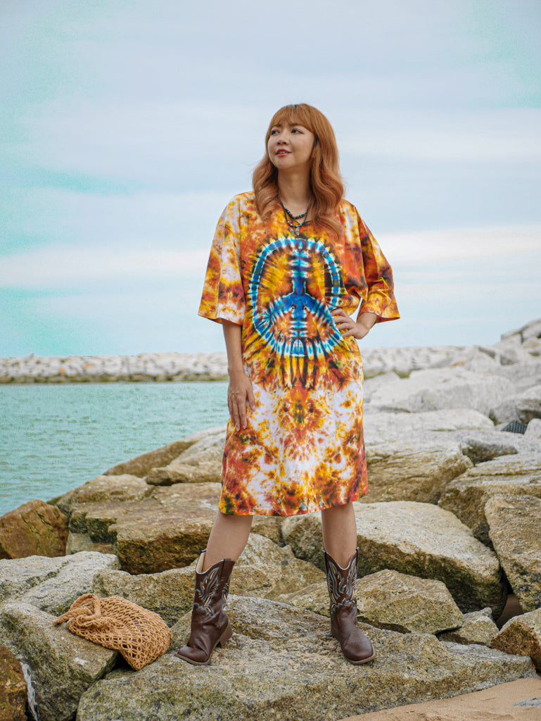 Peaceburst Hippie Oversized Cotton Tunic Shirt Dress