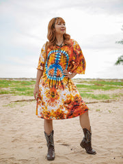 Peaceburst Hippie Oversized Cotton Tunic Shirt Dress