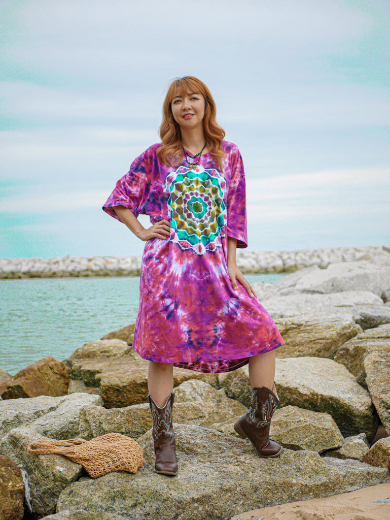 Peace Blossom Hippie Oversized Cotton Tunic Shirt Dress