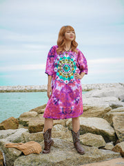 Peace Blossom Hippie Oversized Cotton Tunic Shirt Dress