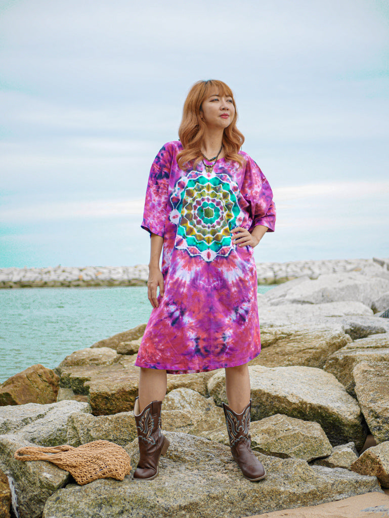 Peace Blossom Hippie Oversized Cotton Tunic Shirt Dress