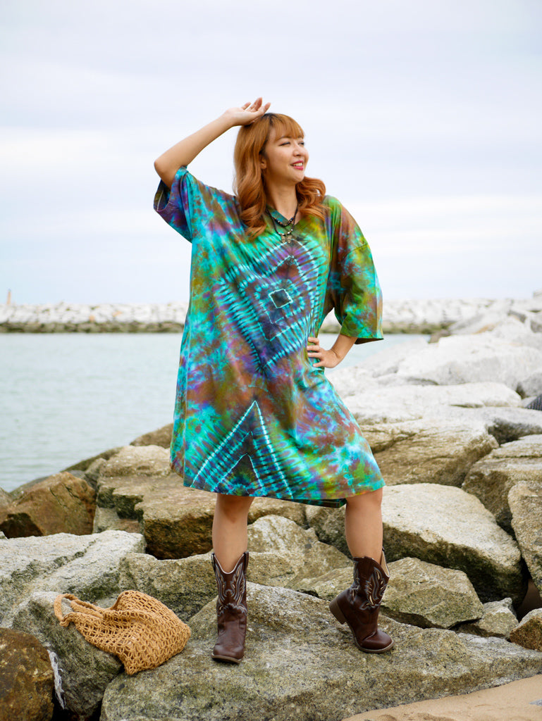 Peace Prism Hippie Oversized Cotton Tunic Shirt Dress