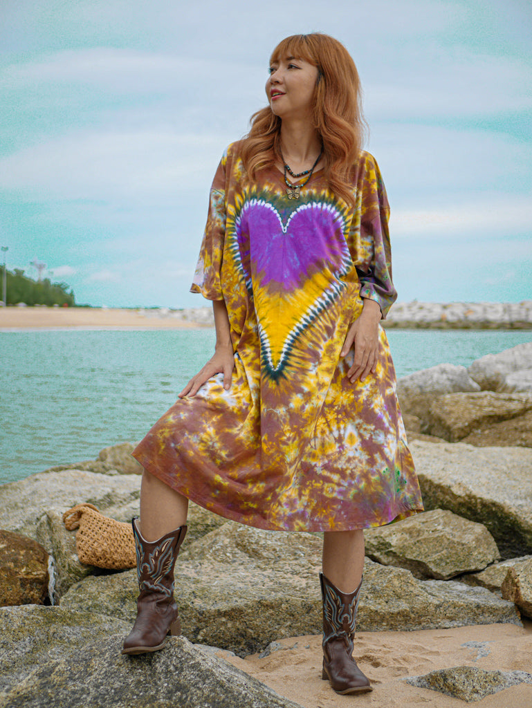 Amber Heart Hippie Oversized Cotton Tunic Shirt Dress