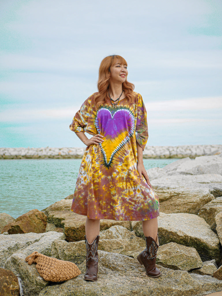 Amber Heart Hippie Oversized Cotton Tunic Shirt Dress