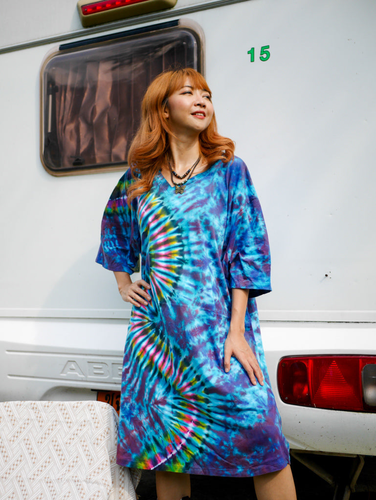 Ocean Waves Hippie Oversized Cotton Tunic Shirt Dress