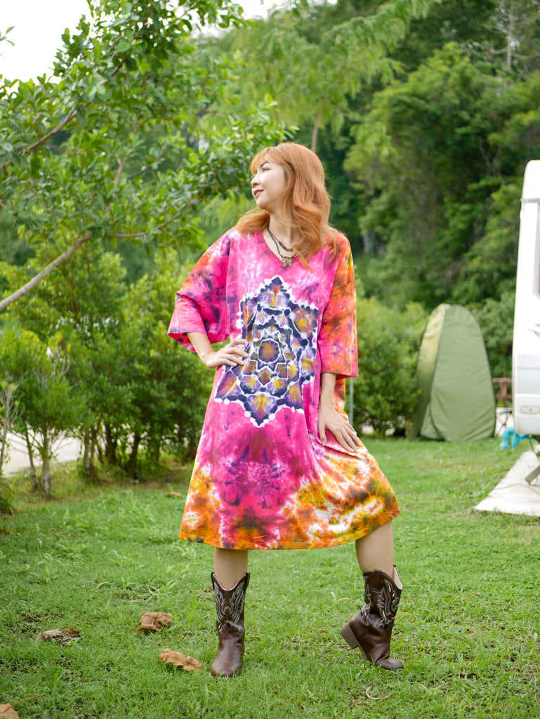 Mandala Radiance Hippie Oversized Cotton Tunic Shirt Dress