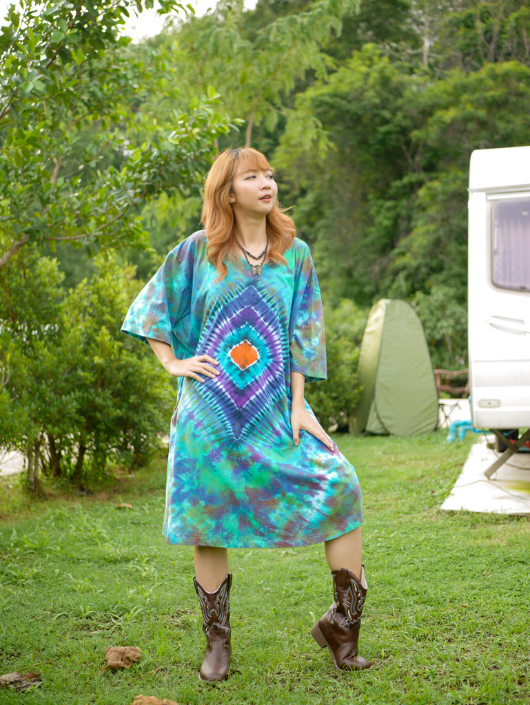 Diamond Emerald Hippie Oversized Cotton Tunic Shirt Dress