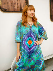 Diamond Emerald Hippie Oversized Cotton Tunic Shirt Dress