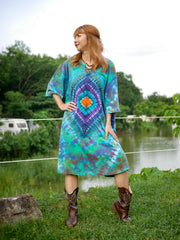 Diamond Emerald Hippie Oversized Cotton Tunic Shirt Dress