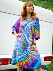 Vibrant Burst Hippie Oversized Cotton Tunic Shirt Dress