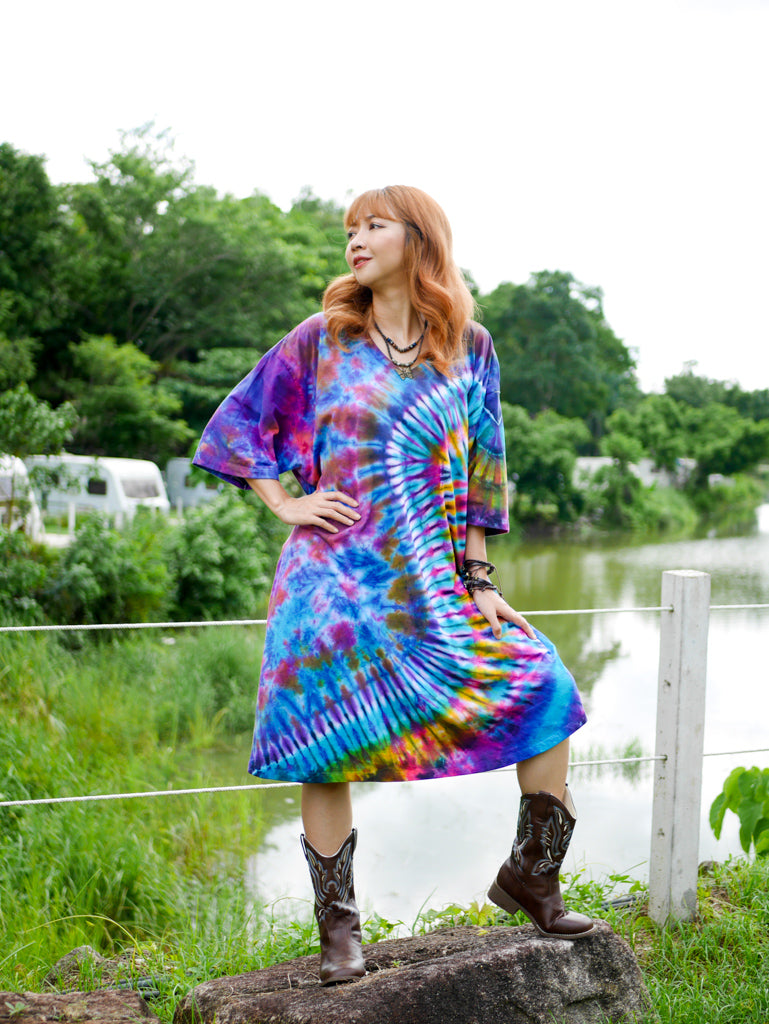 Vibrant Burst Hippie Oversized Cotton Tunic Shirt Dress