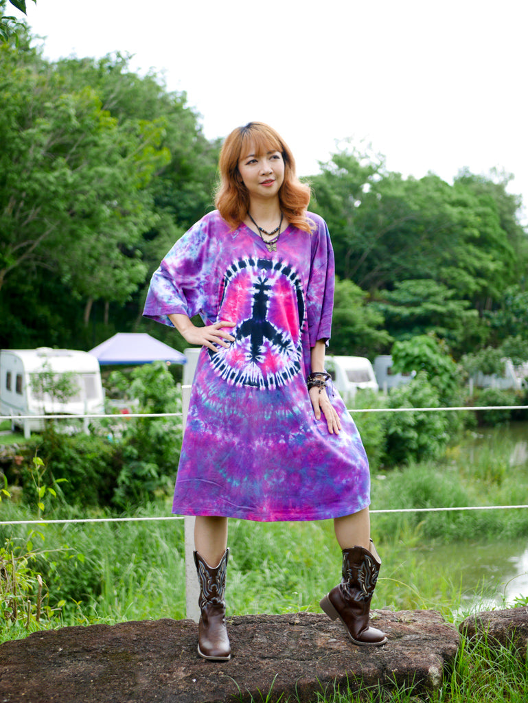 Peace Vibes Hippie Oversized Cotton Tunic Shirt Dress