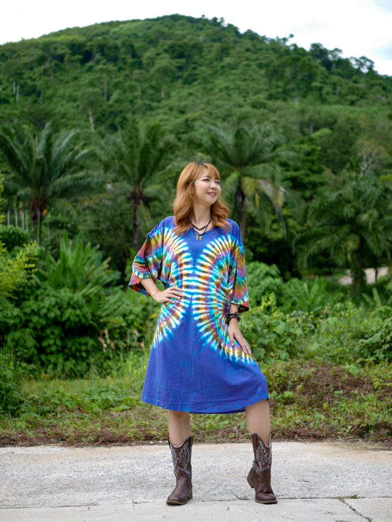 Rainbow Wings Hippie Oversized Cotton Tunic Shirt Dress