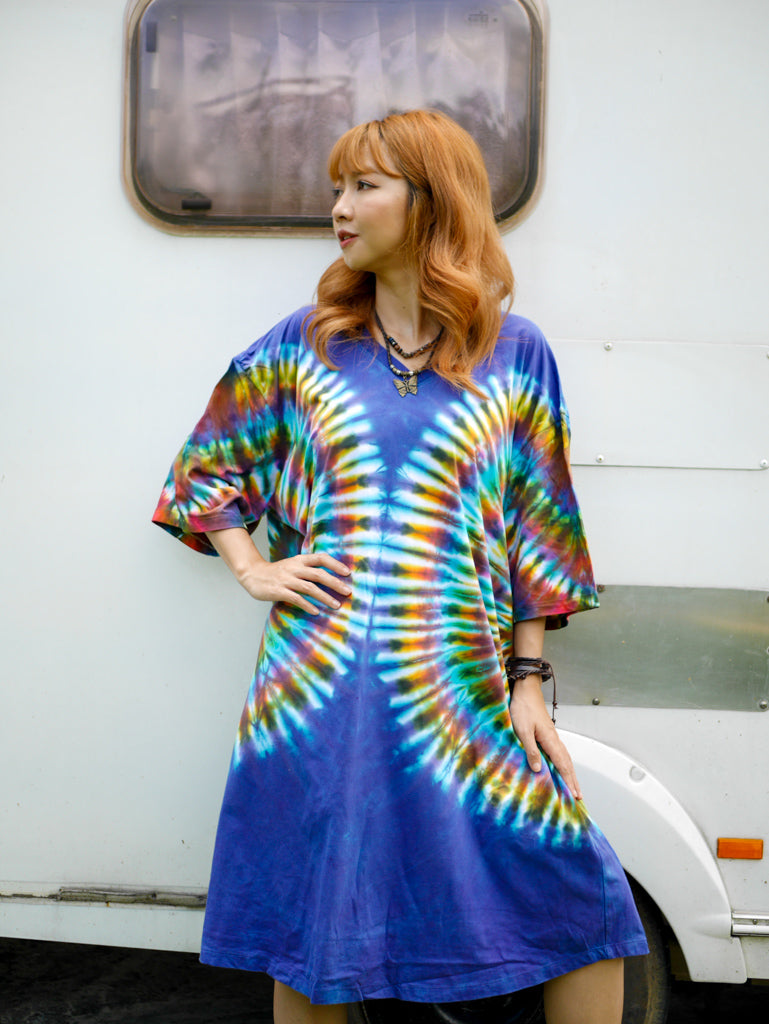 Rainbow Wings Hippie Oversized Cotton Tunic Shirt Dress