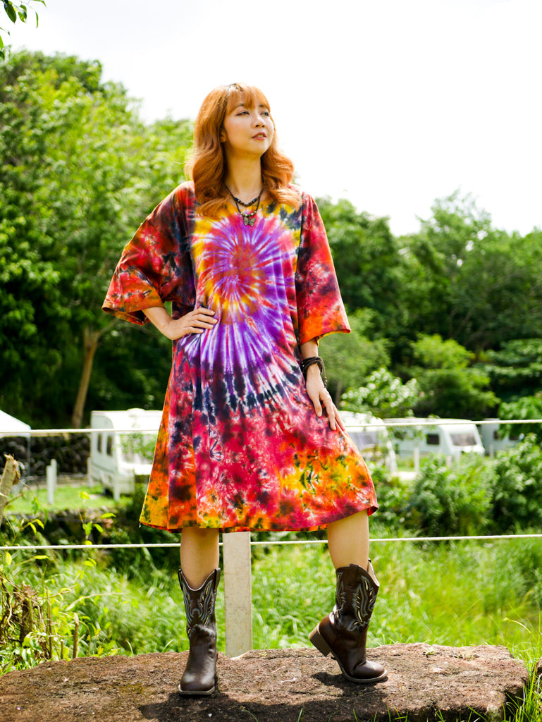 Phoenix Swirl Hippie Oversized Cotton Tunic Shirt Dress