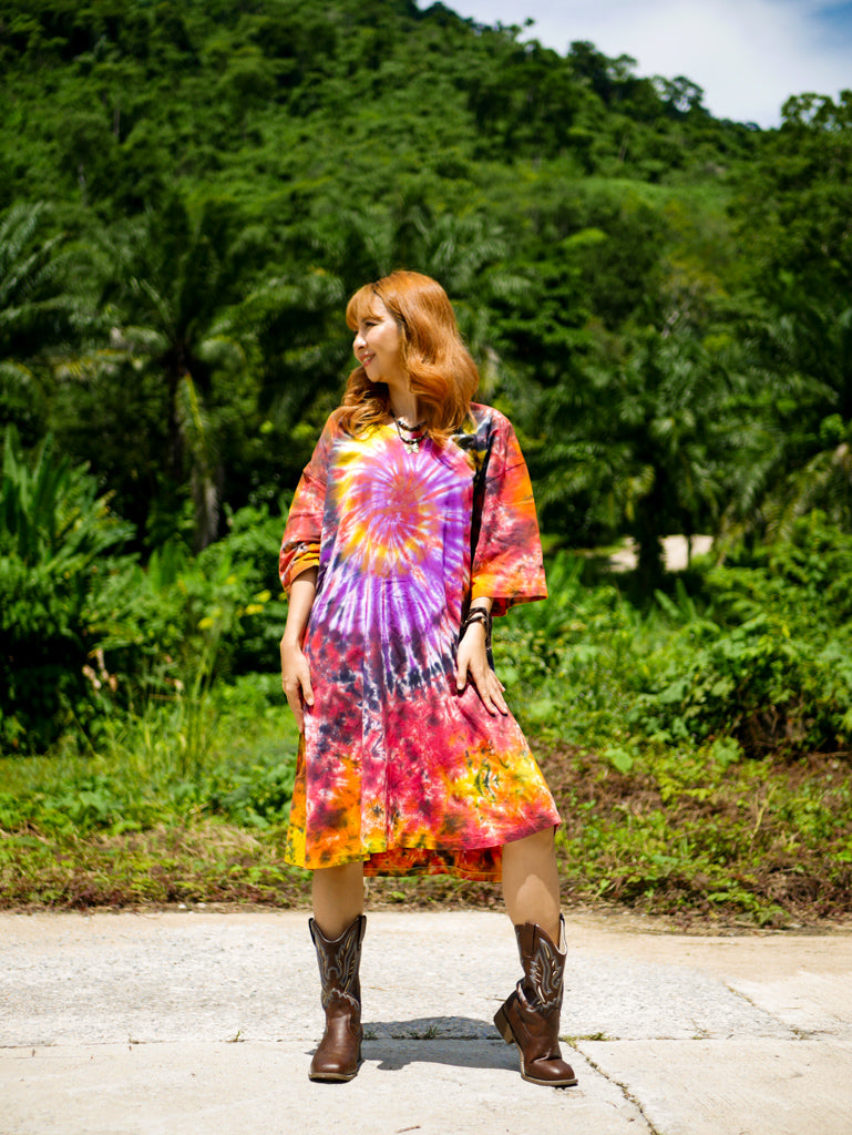 Phoenix Swirl Hippie Oversized Cotton Tunic Shirt Dress