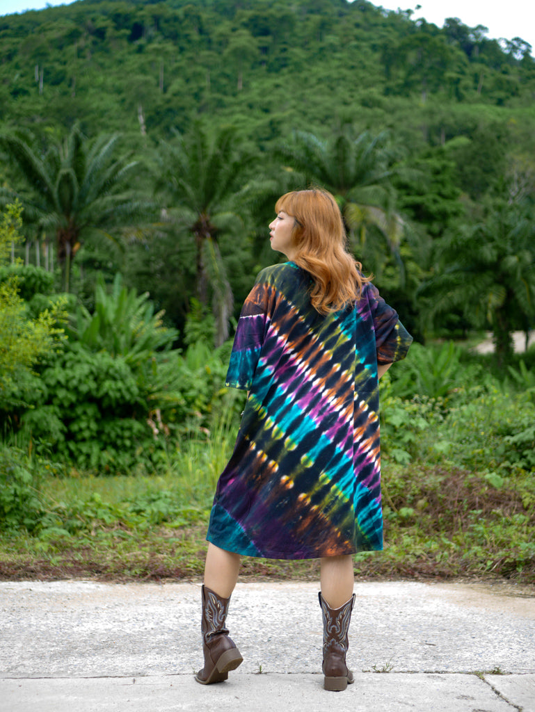 Nebula Burst Hippie Oversized Cotton Tunic Shirt Dress