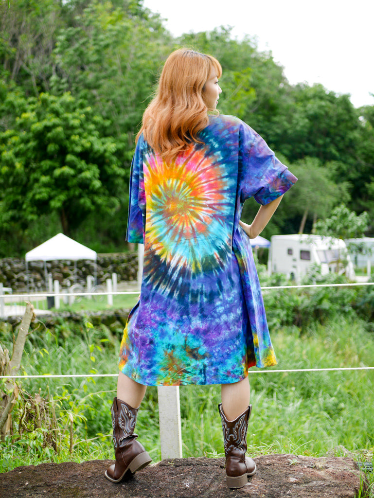 Rainbow Radiance Hippie Oversized Cotton Tunic Shirt Dress