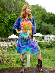 Rainbow Radiance Hippie Oversized Cotton Tunic Shirt Dress