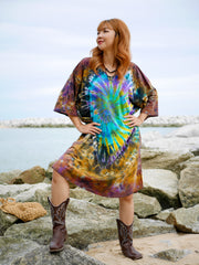 Earthy Swirl Hippie Oversized Cotton Tunic Shirt Dress