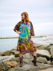 Earthy Swirl Hippie Oversized Cotton Tunic Shirt Dress