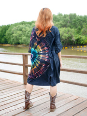 Midnight Aurora Hippie Oversized Cotton Tunic Shirt Dress