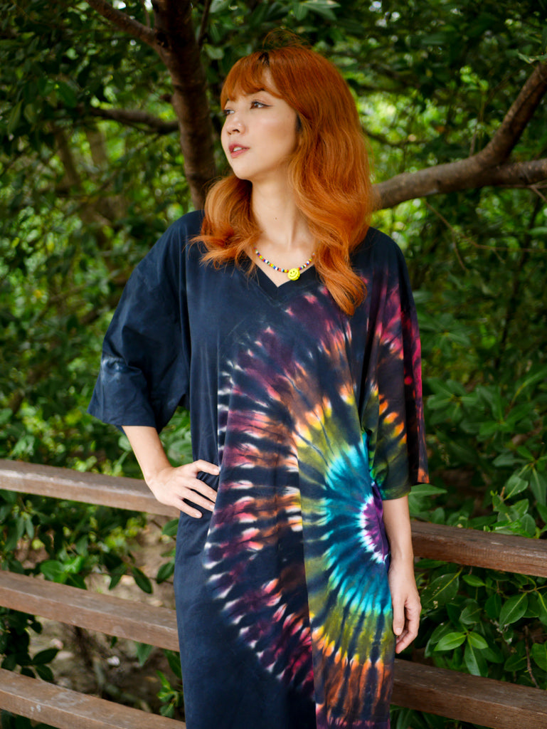 Midnight Aurora Hippie Oversized Cotton Tunic Shirt Dress