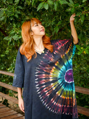 Midnight Aurora Hippie Oversized Cotton Tunic Shirt Dress