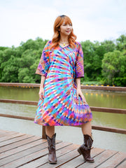 Aurora Whirl Hippie Oversized Cotton Tunic Shirt Dress