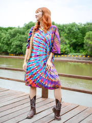 Aurora Whirl Hippie Oversized Cotton Tunic Shirt Dress