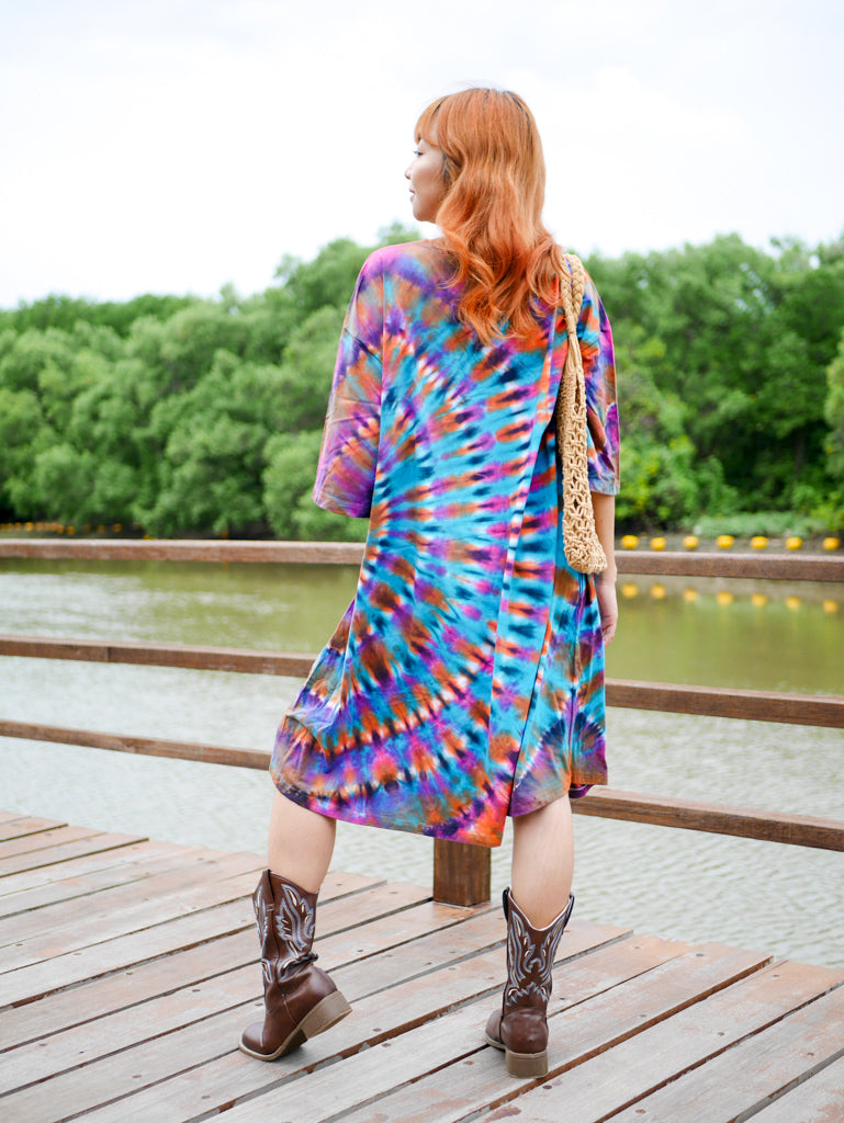 Aurora Whirl Hippie Oversized Cotton Tunic Shirt Dress