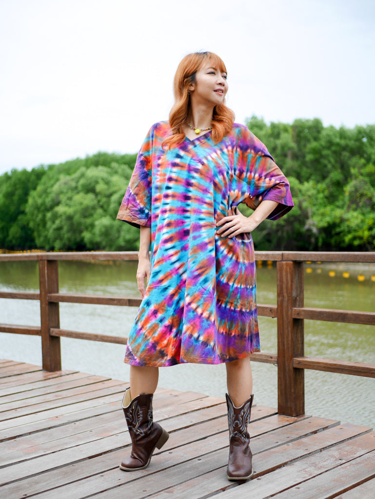 Aurora Whirl Hippie Oversized Cotton Tunic Shirt Dress