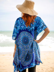 Navy Turquoise  Mandala Floral Kaftan Blouse Tunic