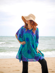 Purple Turquoise Mandala Floral Kaftan Blouse Tunic