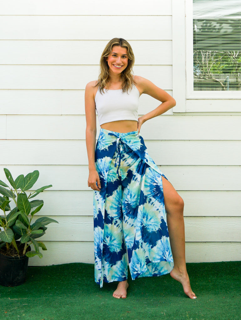 Ocean Blue Spiral Palazzo Wrap Pants