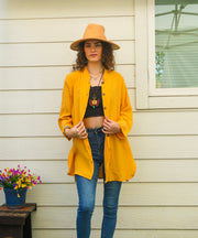 Mustard Yellow Organic Double Gauze Cotton Shirtdress with Pockets