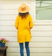 Mustard Yellow Organic Double Gauze Cotton Shirtdress with Pockets