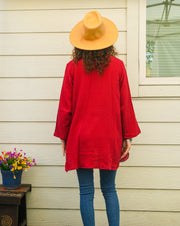 Burgundy Organic Double Gauze Crinkled Cotton Boho Minimalist Shirtdress with Pockets