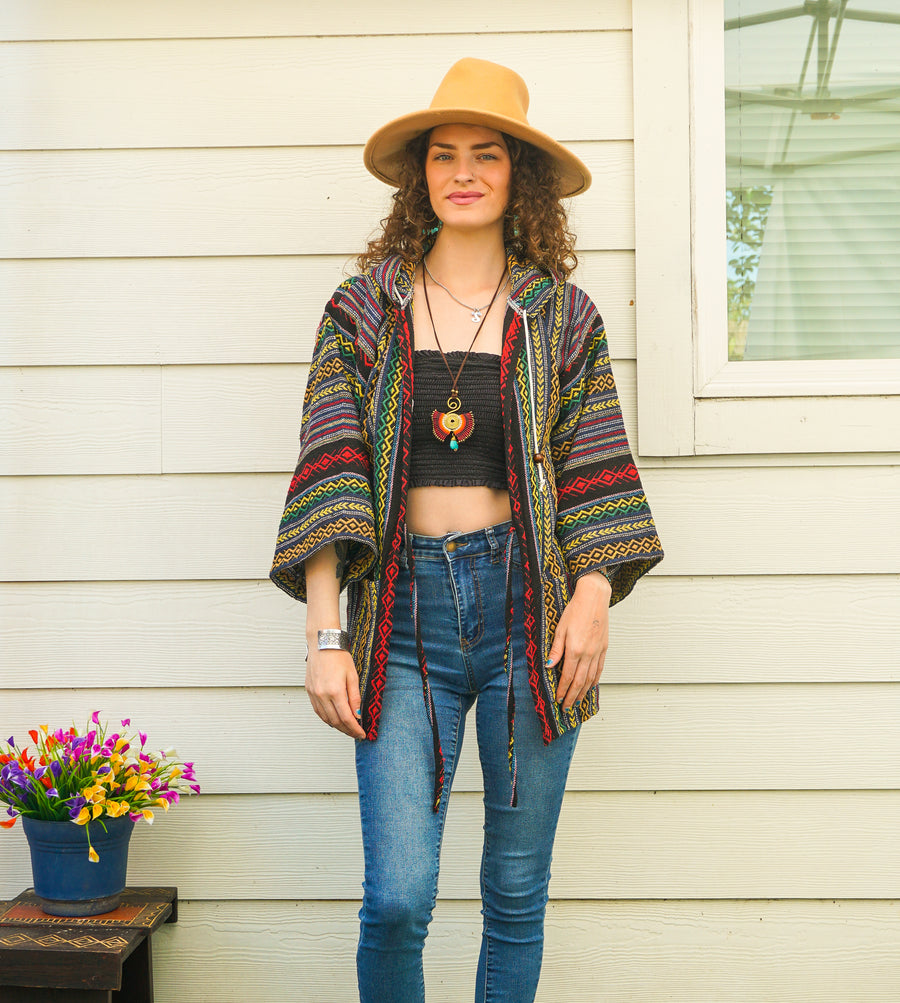 Nomad Charm Hippie  Hooded Jacket Cardigan with Pockets