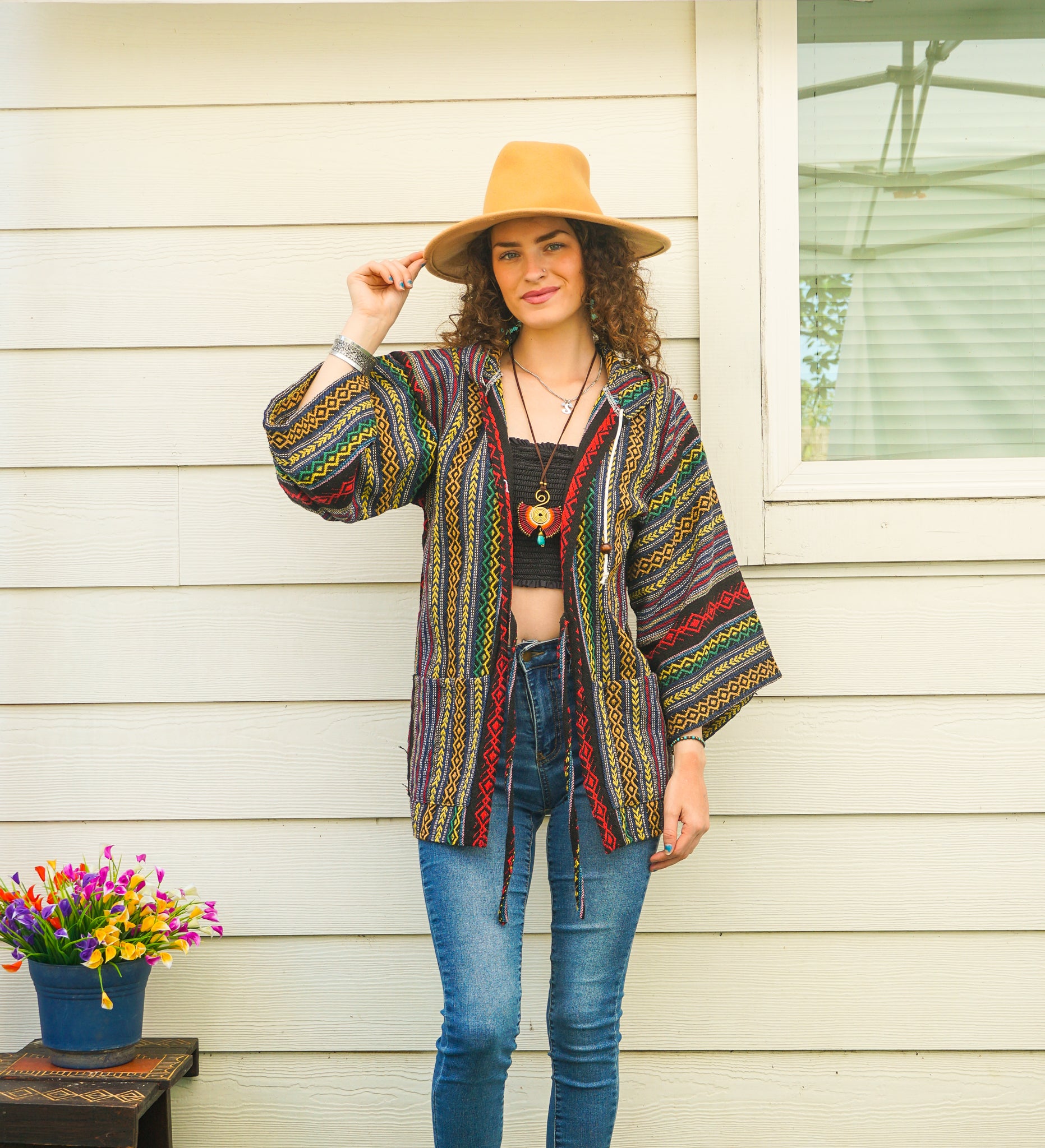 Nomad Charm Hippie  Hooded Jacket Cardigan with Pockets