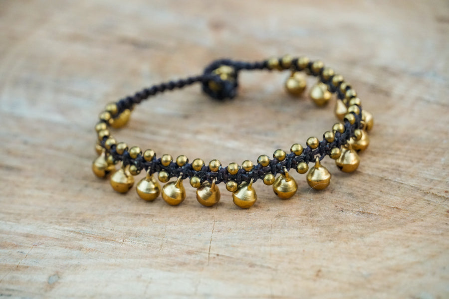 Bell Golden Chime Beaded Boho Brass Bracelet