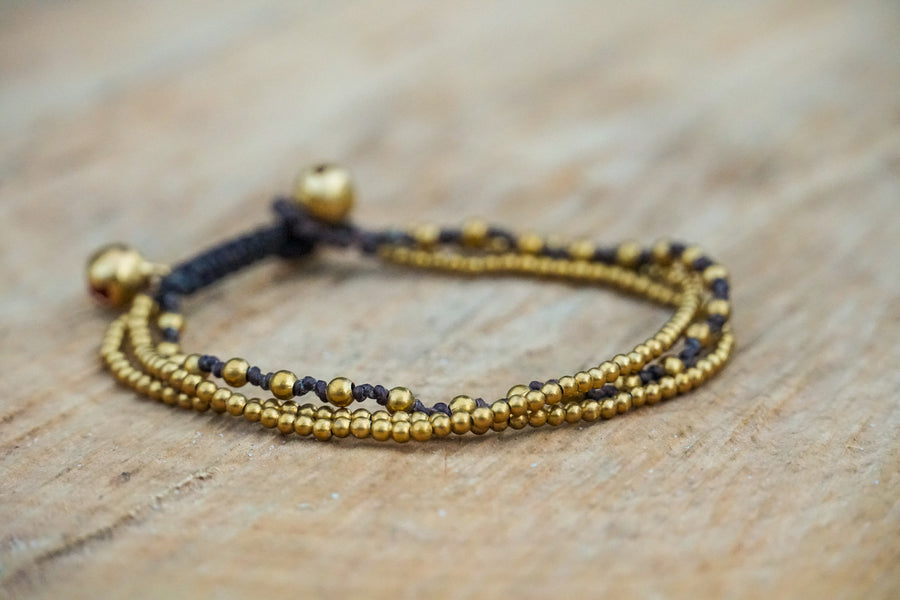 Golden Woven Triple Strand Boho Brass Bracelet