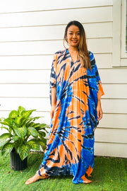 Blue Orange Tie Dye Kaftan Poncho