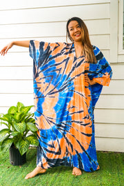 Blue Orange Tie Dye Kaftan Poncho