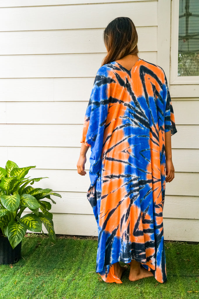 Blue Orange Tie Dye Kaftan Poncho